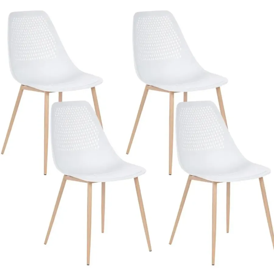 Eetkamerstoelen-Leen Bakker HAZELTON - Set van 4 stoelen - Wit - Synthetisch materiaal