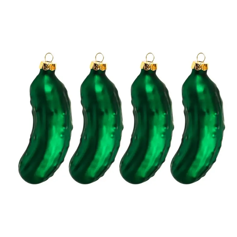 Merkloos HI Kersthangers - augurken - 4x stuks - glas - 9 cm