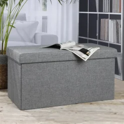 Poefen-HI poef/hocker/opbergbox - grijs - mdf - 76 x 38 cm