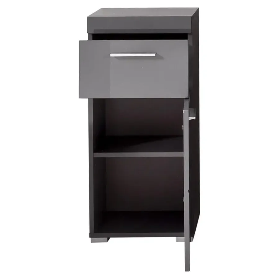 Hioshop AmandaMando badkamerkast 1 deur- 1 lade grijs- grijs hoogglans