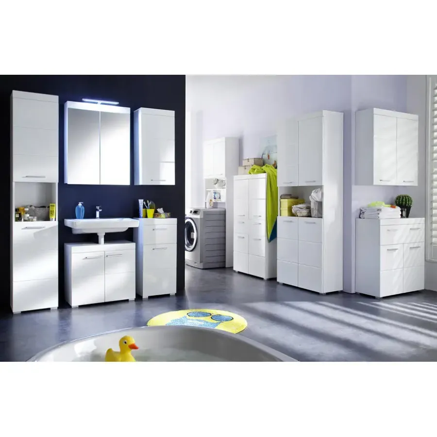 Hioshop AmandaMando kolomkast 2 deuren- 1 open vak wit- wit hoogglans