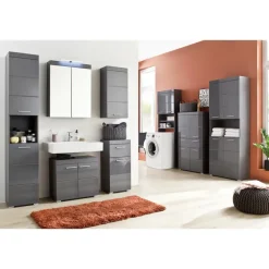 Hioshop AmandaMando kolomkast 2 deuren- 1 open vak grijs- grijs hoogglans
