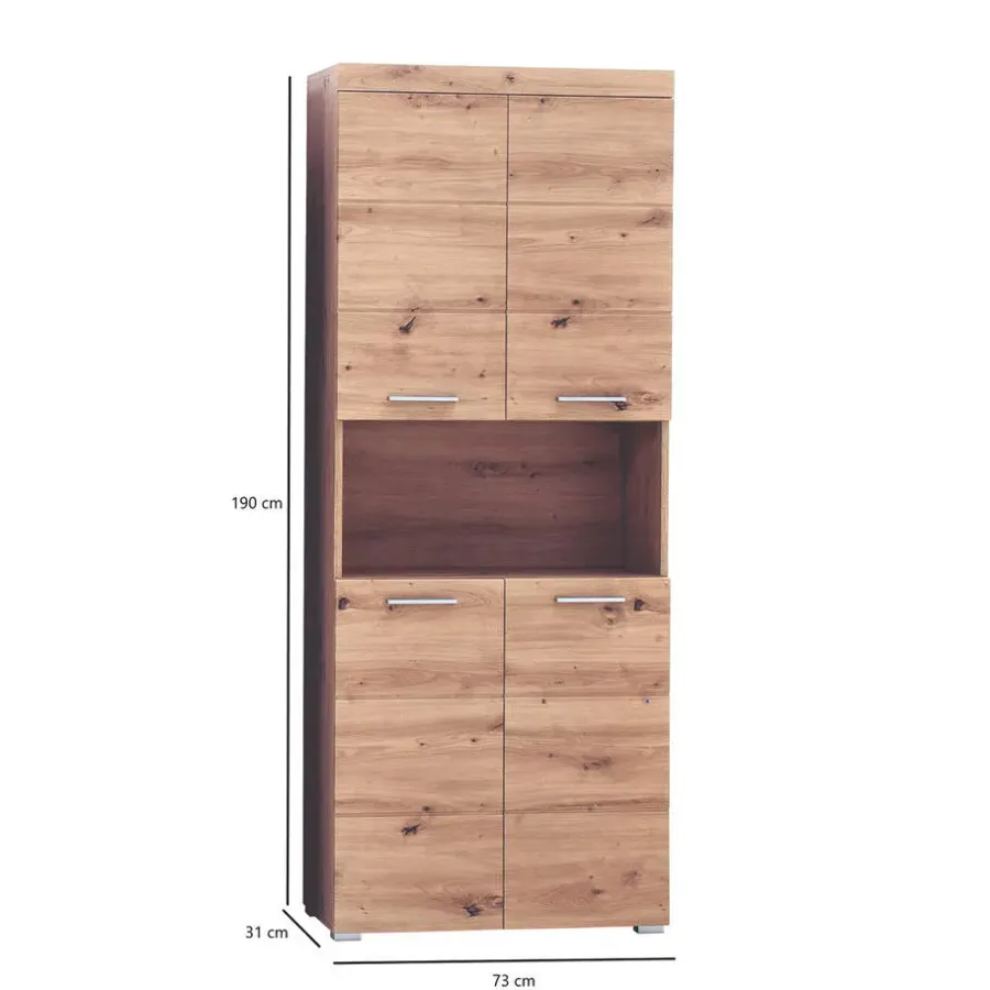 Hoge Kasten-Hioshop AmandaMando kolomkast 4 deuren- 1 open vak eiken decor