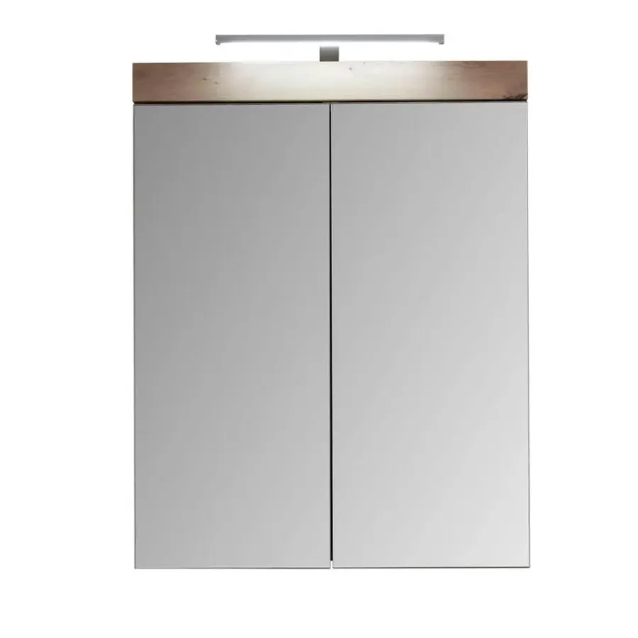 Hioshop AmandaMando spiegelkast 2 deuren incl verlichting donker eiken decor-