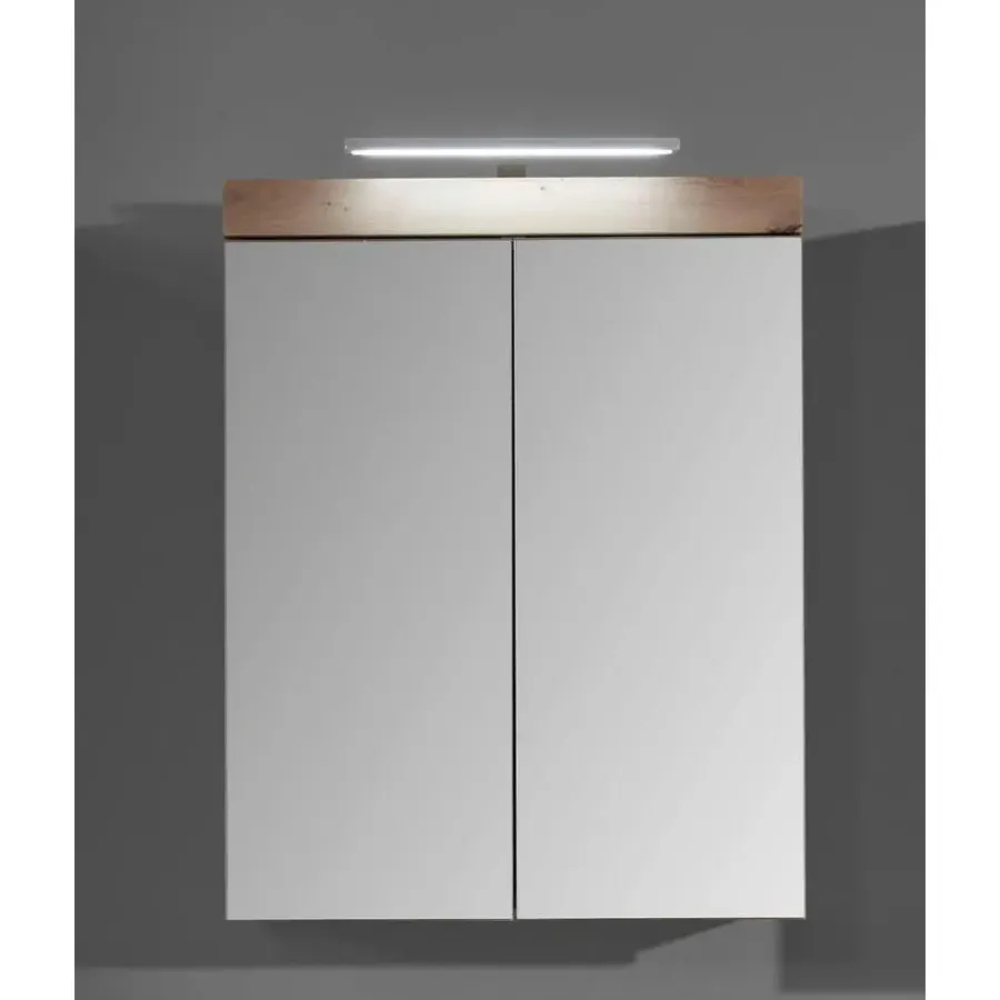 Hioshop AmandaMando spiegelkast 2 deuren incl verlichting donker eiken decor-