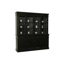 Buffetkasten-Hioshop Amaretta vitrinekast 4 deuren- zwart antiek gepatineerd Breedte 186