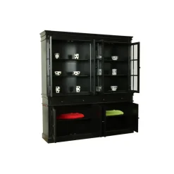Buffetkasten-Hioshop Amaretta vitrinekast 4 deuren- zwart antiek gepatineerd Breedte 186