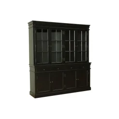 Buffetkasten-Hioshop Amaretta vitrinekast 4 deuren- zwart antiek gepatineerd Breedte 186
