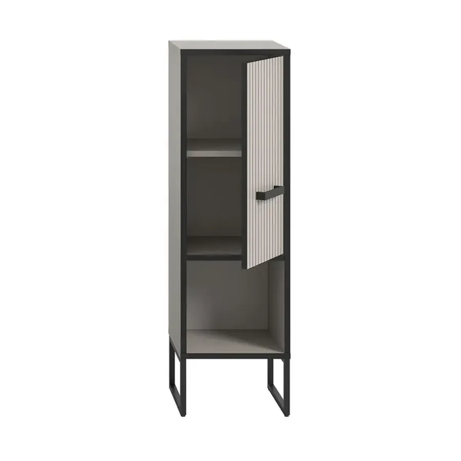 Hioshop Bagno badkamerkast 1 deur 1 vak lichtgrijs- crèmekleurig
