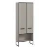 Hoge Kasten-Hioshop Bagno kolomkast 2 deuren lichtgrijs- crèmekleurig
