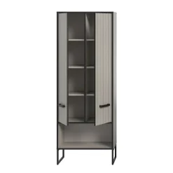 Hoge Kasten-Hioshop Bagno kolomkast 2 deuren lichtgrijs- crèmekleurig