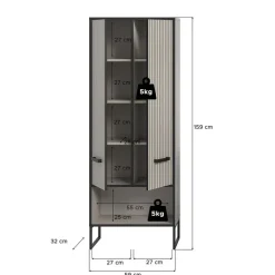 Hoge Kasten-Hioshop Bagno kolomkast 2 deuren lichtgrijs- crèmekleurig
