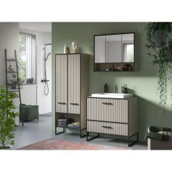 Spiegelkasten-Hioshop Bagno spiegelkast 3 spiegeldeuren lichtgrijs- crèmekleurig