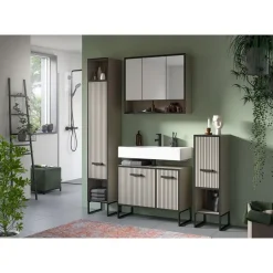 Spiegelkasten-Hioshop Bagno spiegelkast 3 spiegeldeuren lichtgrijs- crèmekleurig