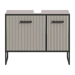 Hioshop Bagno wastafel 2 deuren lichtgrijs- crèmekleurig
