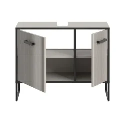 Hioshop Bagno wastafel 2 deuren lichtgrijs- crèmekleurig