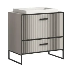 Wastafelkasten-Hioshop Bagno wastafel incl wasbak 1 lade 1 klepdeur lichtgrijs- crèmekleurig