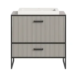 Wastafelkasten-Hioshop Bagno wastafel incl wasbak 1 lade 1 klepdeur lichtgrijs- crèmekleurig