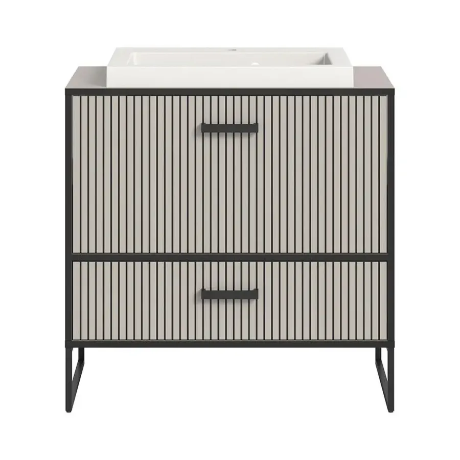 Wastafelkasten-Hioshop Bagno wastafel incl wasbak 1 lade 1 klepdeur lichtgrijs- crèmekleurig