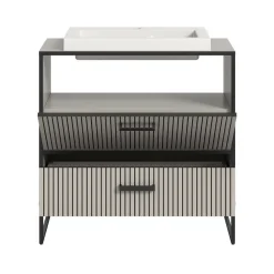 Wastafelkasten-Hioshop Bagno wastafel incl wasbak 1 lade 1 klepdeur lichtgrijs- crèmekleurig