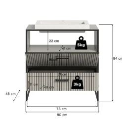 Wastafelkasten-Hioshop Bagno wastafel incl wasbak 1 lade 1 klepdeur lichtgrijs- crèmekleurig