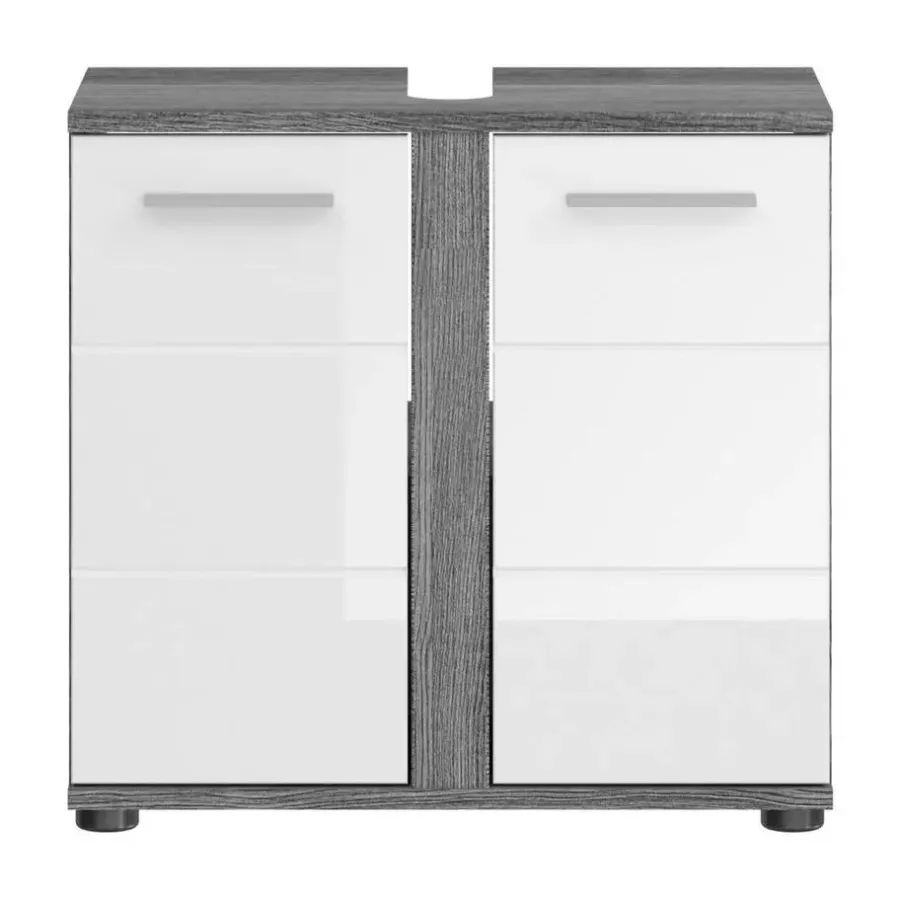 Wastafelkasten-Merkloos Hioshop Blake wastafel 2 deuren wit hoogglans- grijs