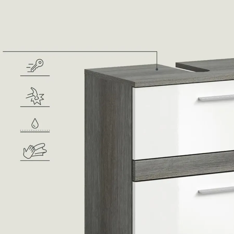 Wastafelkasten-Merkloos Hioshop Blake wastafel 2 deuren wit hoogglans- grijs