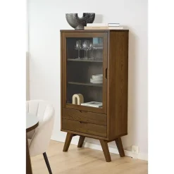 Buffetkasten-Hioshop Bristol vitrinekast 1 deur 2 lades 2 planken grijs