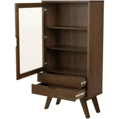Buffetkasten-Hioshop Bristol vitrinekast 1 deur 2 lades 2 planken grijs