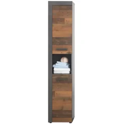 Hoge Kasten-Hioshop CancunIndy kolomkast 2 deuren- 1 open vak eiken decor- oud houten