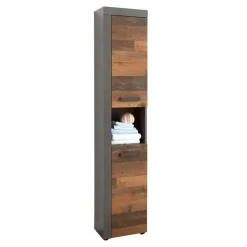 Hoge Kasten-Hioshop CancunIndy kolomkast 2 deuren- 1 open vak eiken decor- oud houten