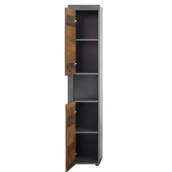 Hoge Kasten-Hioshop CancunIndy kolomkast 2 deuren- 1 open vak eiken decor- oud houten