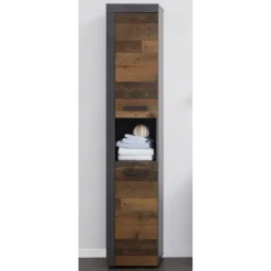 Hoge Kasten-Hioshop CancunIndy kolomkast 2 deuren- 1 open vak eiken decor- oud houten