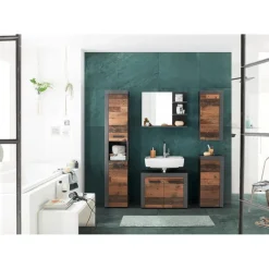 Hoge Kasten-Hioshop CancunIndy kolomkast 2 deuren- 1 open vak eiken decor- oud houten