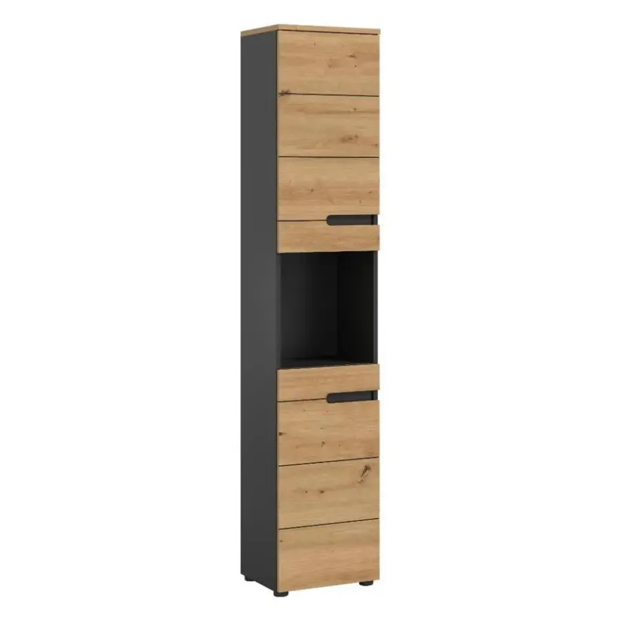 Merkloos Hioshop Canu kolomkast 2 deuren- 1 plank eiken decor- grijs
