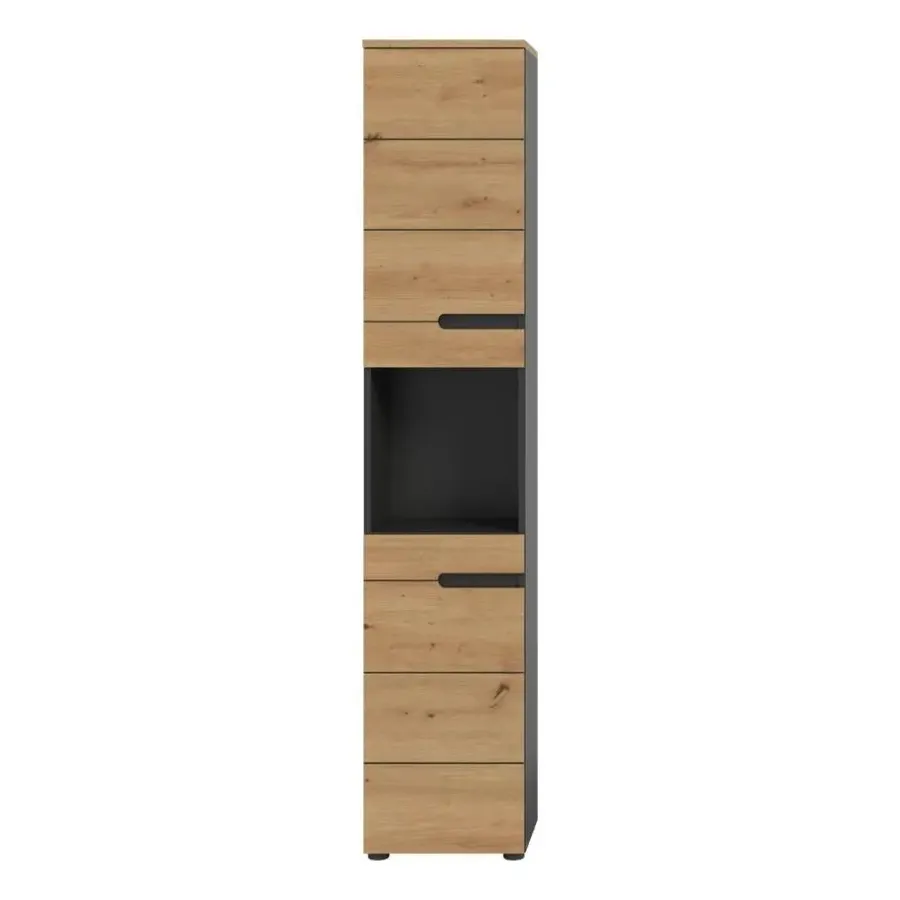 Merkloos Hioshop Canu kolomkast 2 deuren- 1 plank eiken decor- grijs