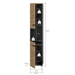 Merkloos Hioshop Canu kolomkast 2 deuren- 1 plank eiken decor- grijs