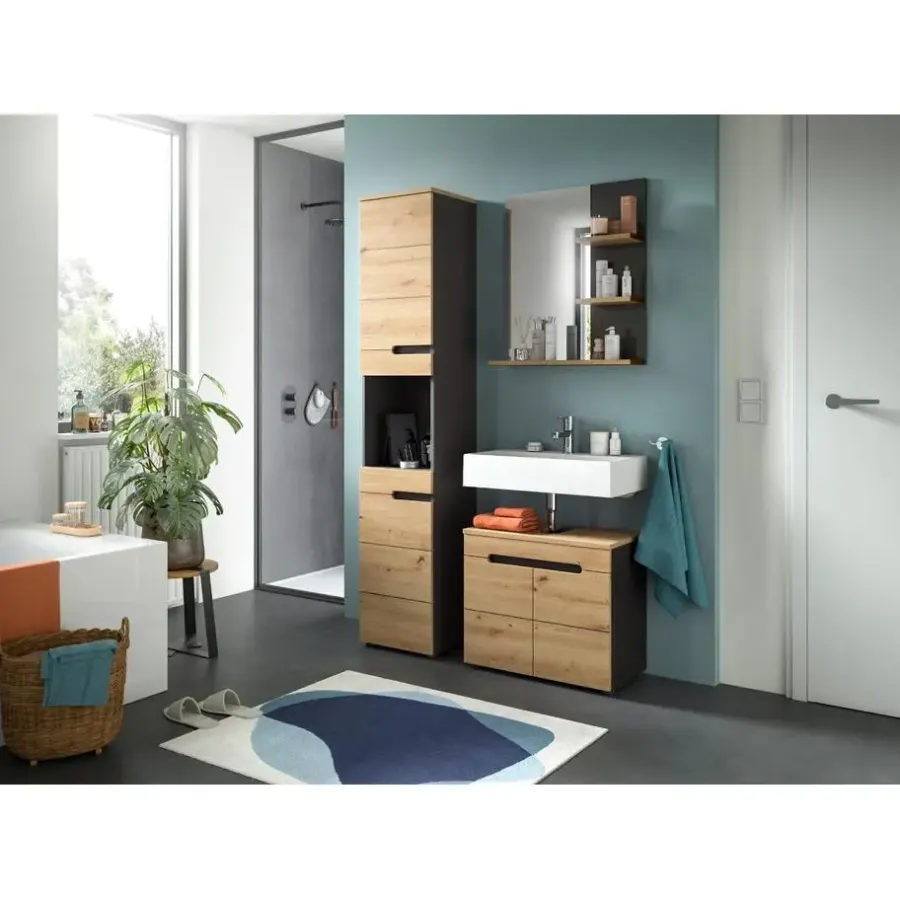 Merkloos Hioshop Canu kolomkast 2 deuren- 1 plank eiken decor- grijs