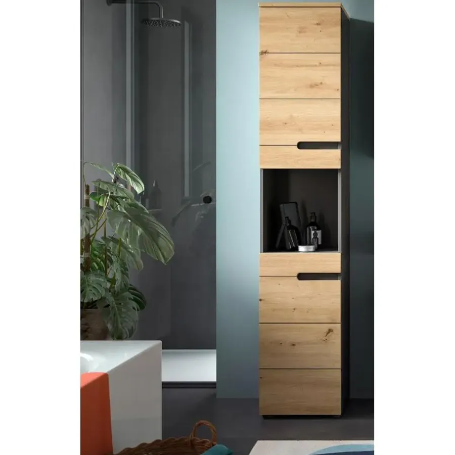 Merkloos Hioshop Canu kolomkast 2 deuren- 1 plank eiken decor- grijs