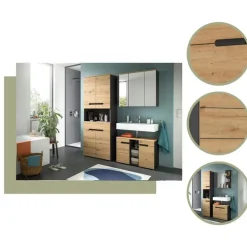 Merkloos Hioshop Canu kolomkast 2 deuren- 1 plank eiken decor- grijs