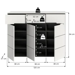 Schoenenkasten-Merkloos Hioshop Canu schoenenkast 3 deuren- 3 lades wit- grijs