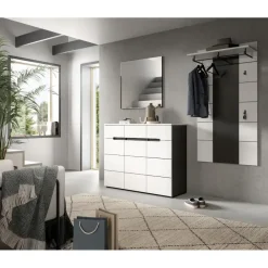 Schoenenkasten-Merkloos Hioshop Canu schoenenkast 3 deuren- 3 lades wit- grijs