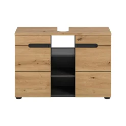 Wastafelkasten-Merkloos Hioshop Canu wastafel 2 deuren- 3 planken eiken decor- grijs