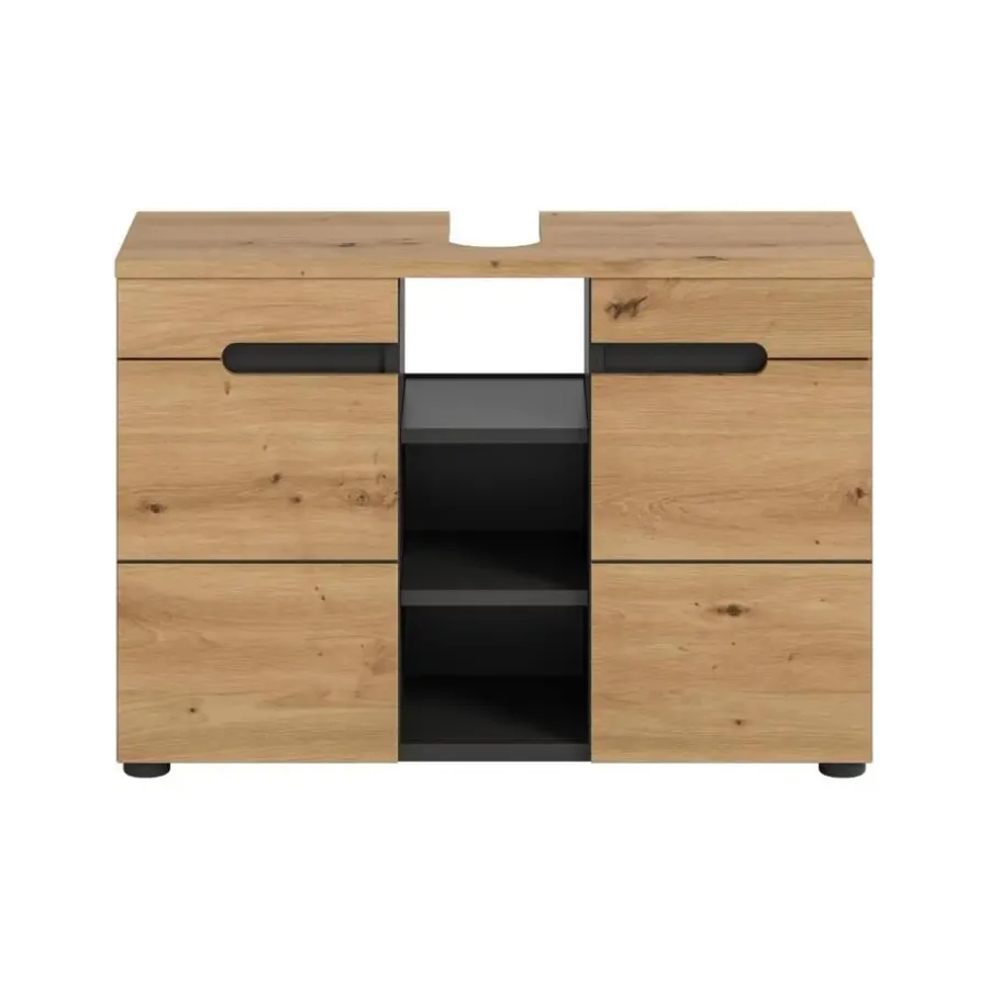 Wastafelkasten-Merkloos Hioshop Canu wastafel 2 deuren- 3 planken eiken decor- grijs