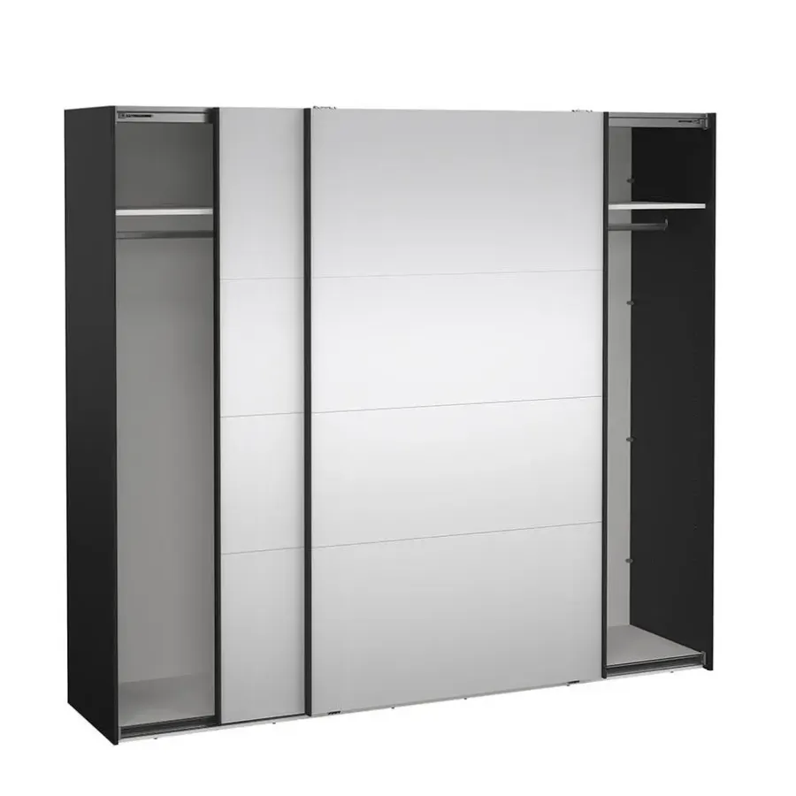 Draaideurkasten-Hioshop Catania schuifdeurkast 2 deuren met spiegel 245x220cm mat zwart