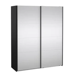 Hioshop Catania schuifdeurkast 2 deuren met spiegel 180x220cm mat zwart