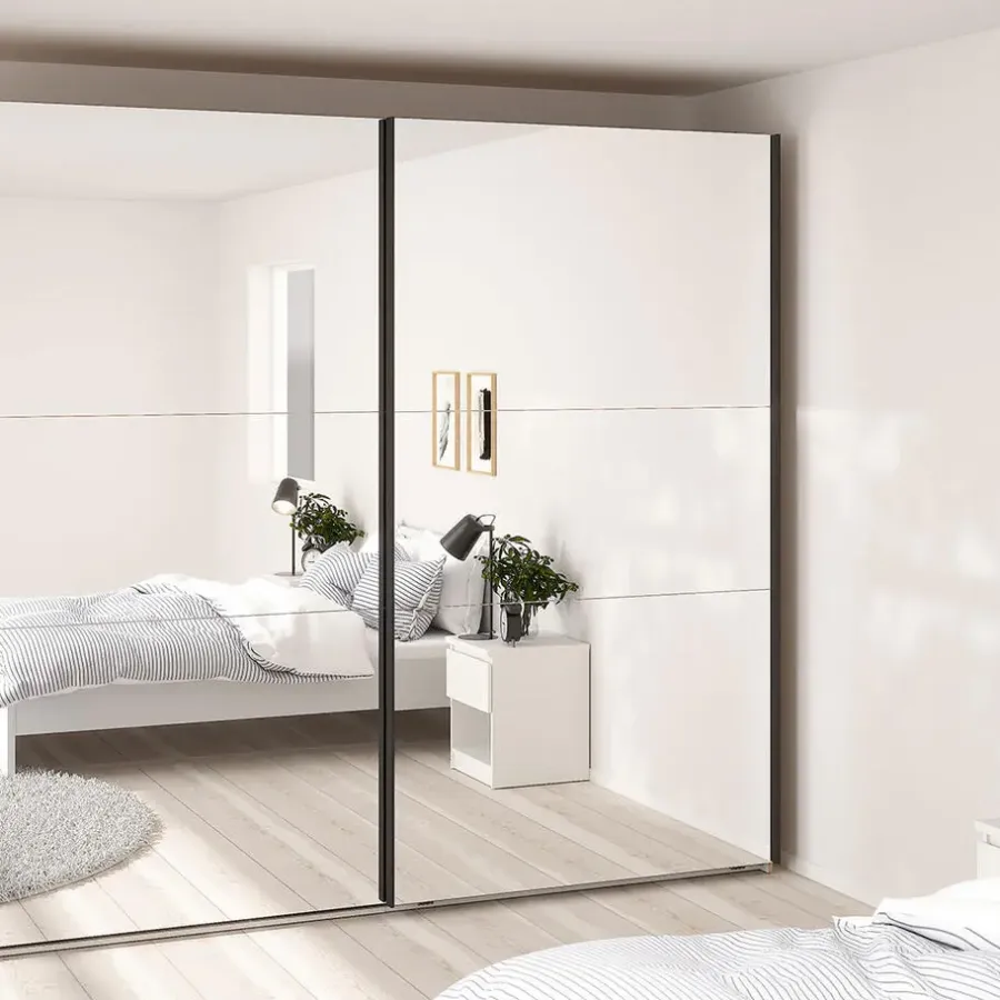 Draaideurkasten-Hioshop Como schuifdeurkast 2 deuren met spiegel 245x220cm eikdecor