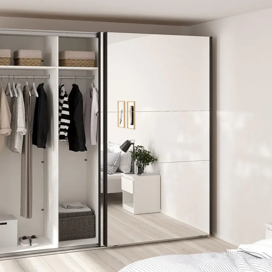Draaideurkasten-Hioshop Como schuifdeurkast 2 deuren met spiegel 245x220cm eikdecor
