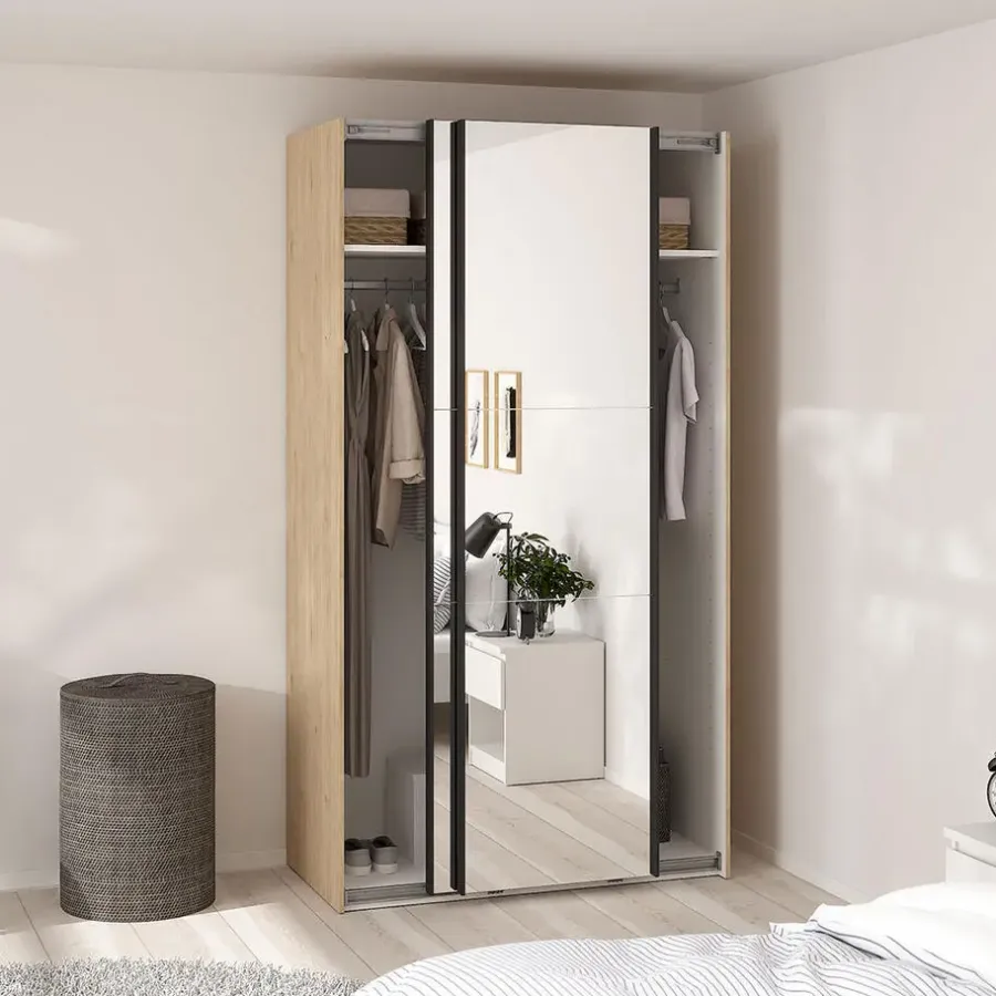 Draaideurkasten-Hioshop Como schuifdeurkast 2 deuren met spiegel 120x220cm eikdecor