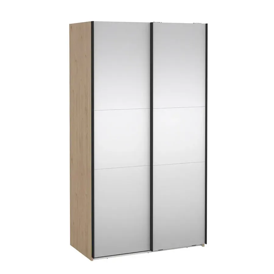 Draaideurkasten-Hioshop Como schuifdeurkast 2 deuren met spiegel 120x220cm eikdecor